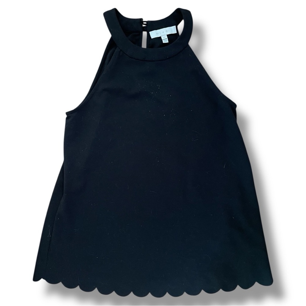 Eri + Ali Anthropologie Black Top Size XS Oversized Boho Scalloped hem EUC